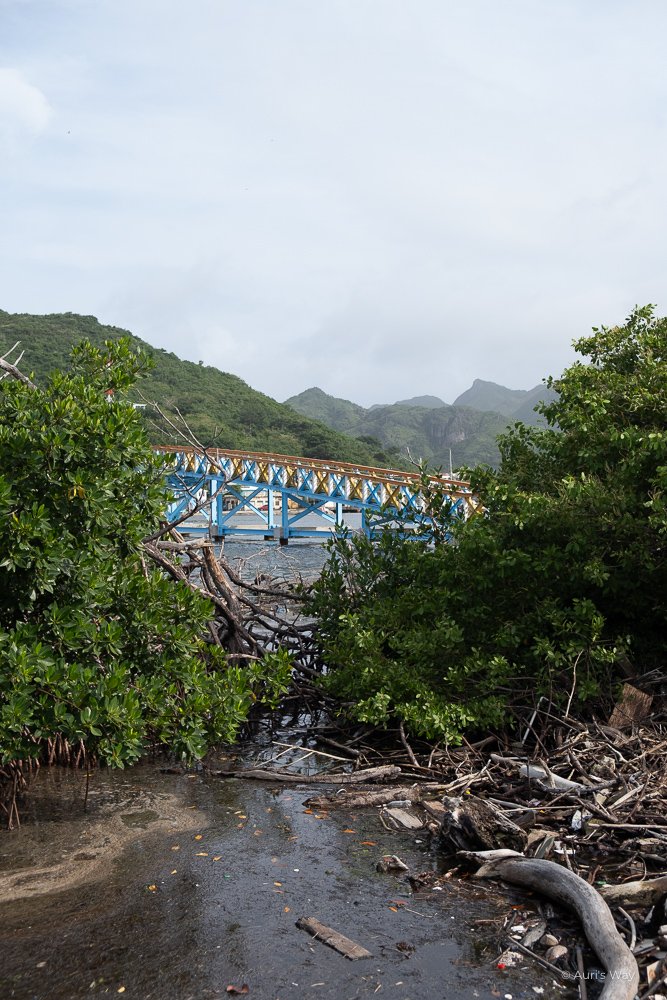 Pont des amoureux vu depuis l'île de Santa Catalina avec ravages de l'ouragan