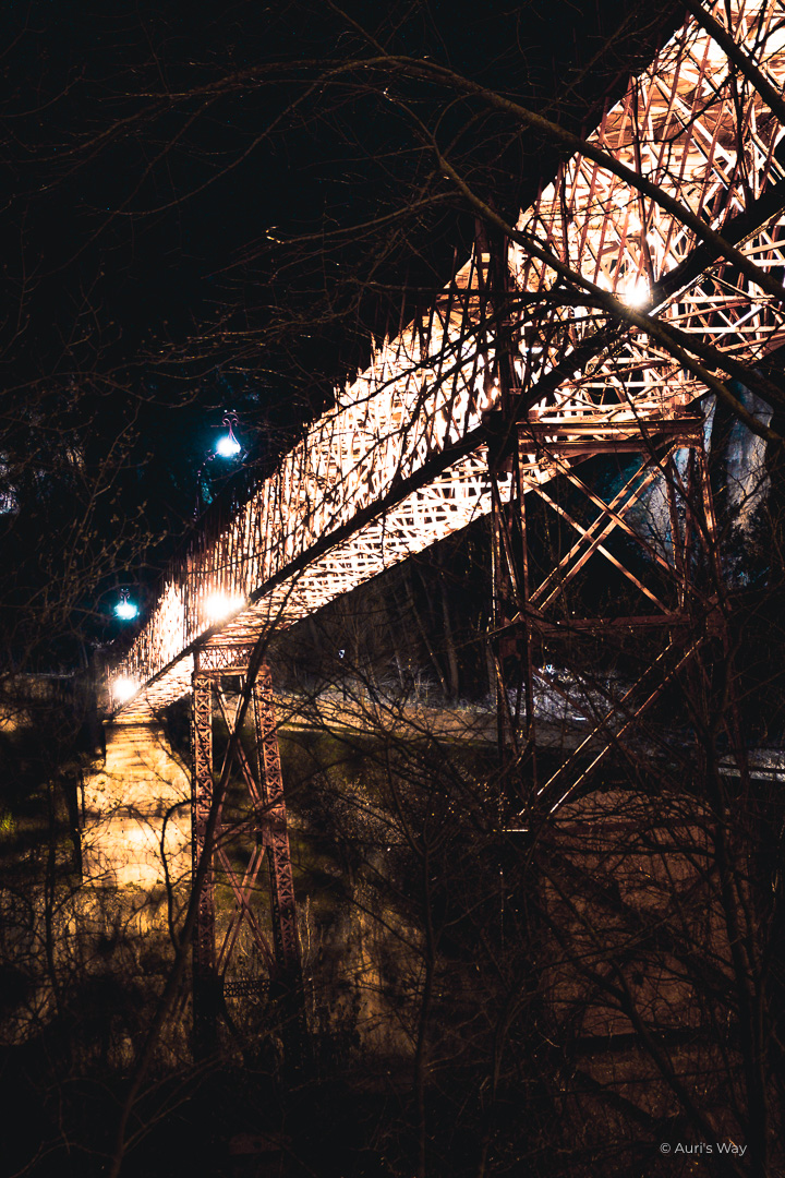 Photo du pont de San Pablo de nuit illuminé.