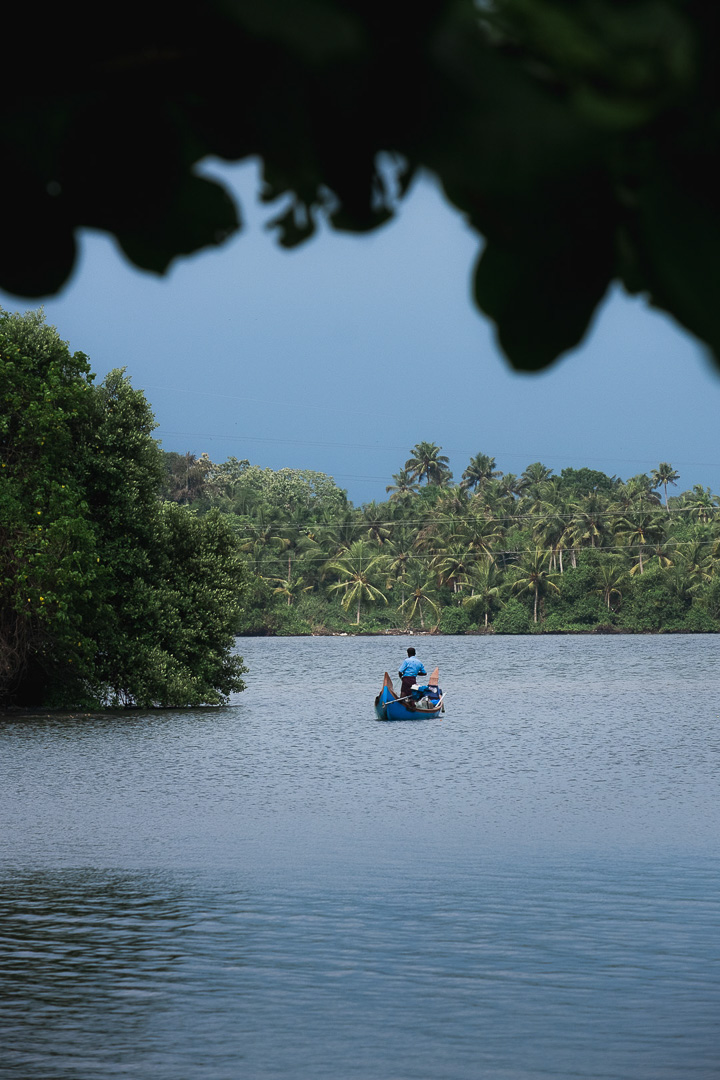 Pêcheur dans les backwaters du Kerala vu depuis le Kayal Island Retreat