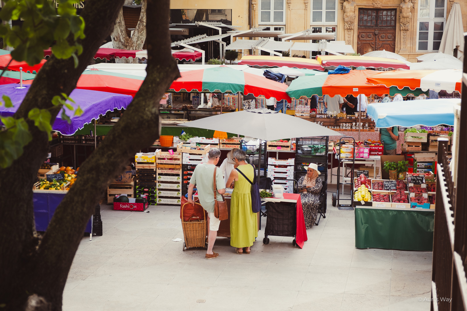 Le marché d'Aix-en-Provence, qui se tient tous les samedis matins sur la place des Prêcheurs.